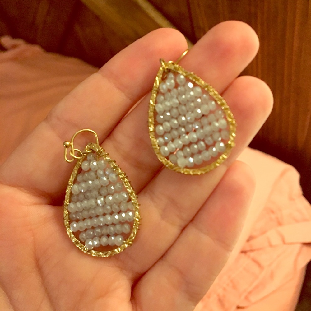 Beaded Gold & Light Blue Earrings